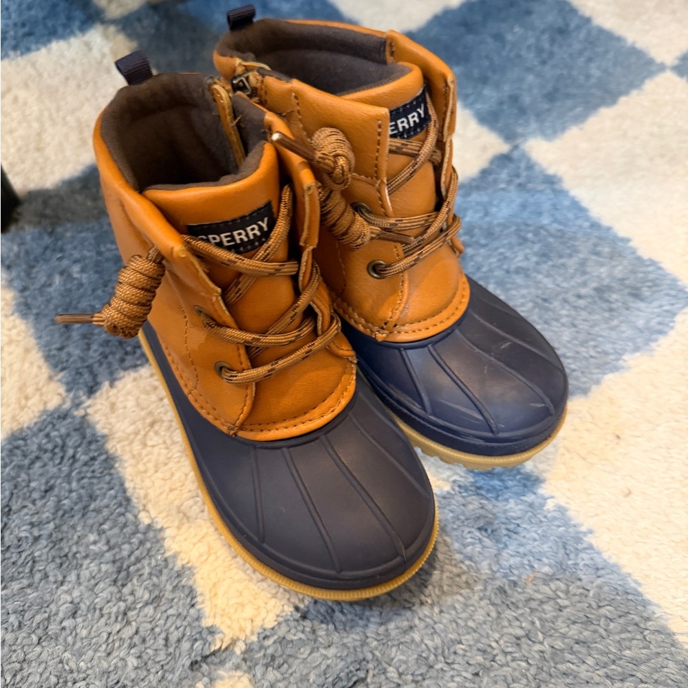 Sperry Kids Navy and Tan Waterproof Duck Boots toddler 8C
